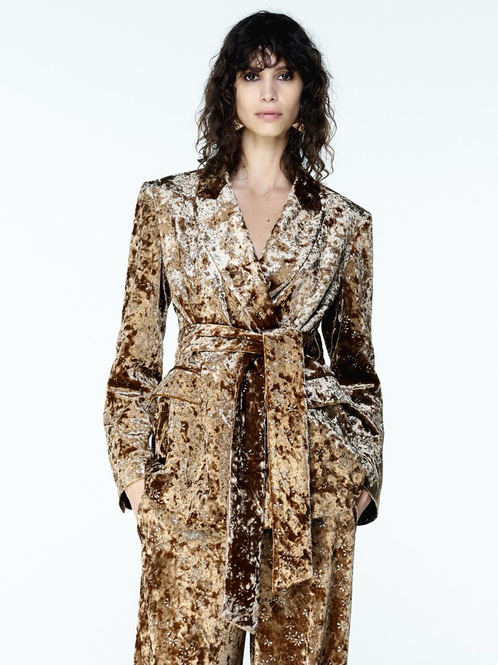 NWT Zara Woman Bloggers Fav METALLIC THREAD VELVET BLAZER WITH BELT Belt Size S
